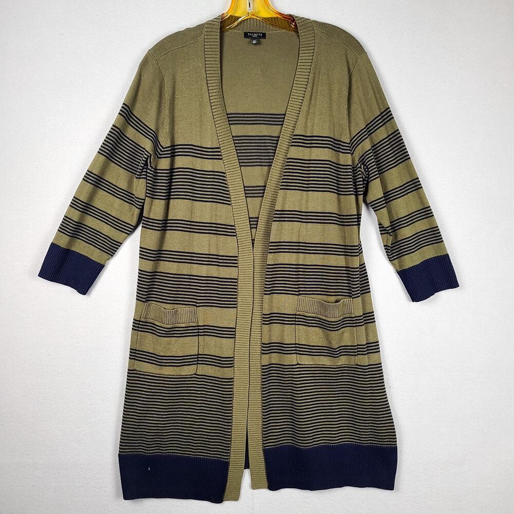 Talbots 100% Pima Cotton 3/4 Sleeve Open Front Cardigan Sweater Longline LP